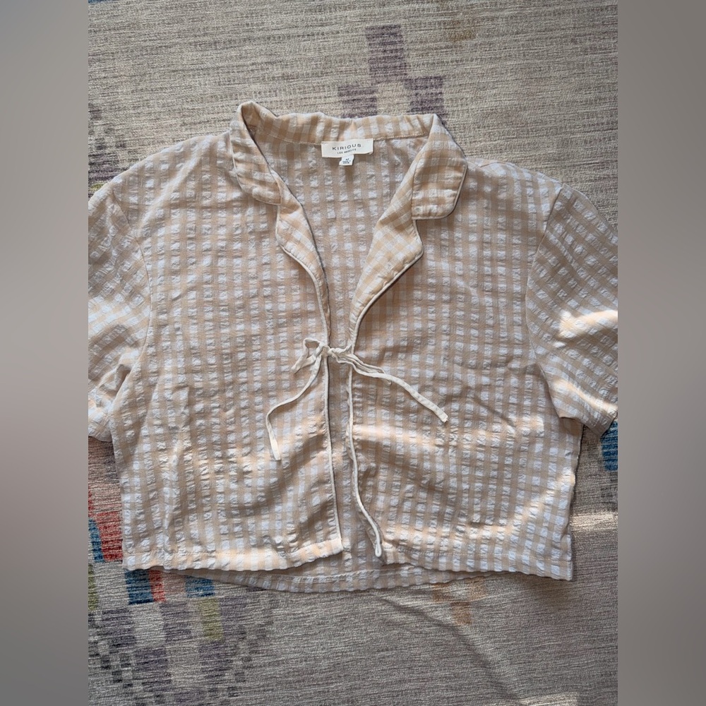 Kirious Los Angeles Beige Checkered Women's Top